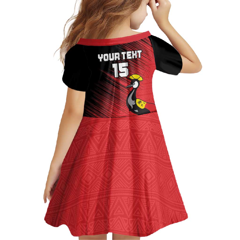 Custom Uganda Football Family Matching Off Shoulder Maxi Dress and Hawaiian Shirt Black Crowned Crane Mix Grunge Style - Red Color