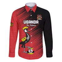 Custom Uganda Football Family Matching Short Sleeve Bodycon Dress and Hawaiian Shirt Black Crowned Crane Mix Grunge Style - Red Color