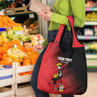 Custom Uganda Football Grocery Bag Black Crowned Crane Mix Grunge Style - Red Color