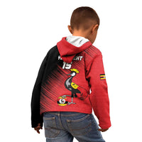 Custom Uganda Football Kid Hoodie Black Crowned Crane Mix Grunge Style - Red Color