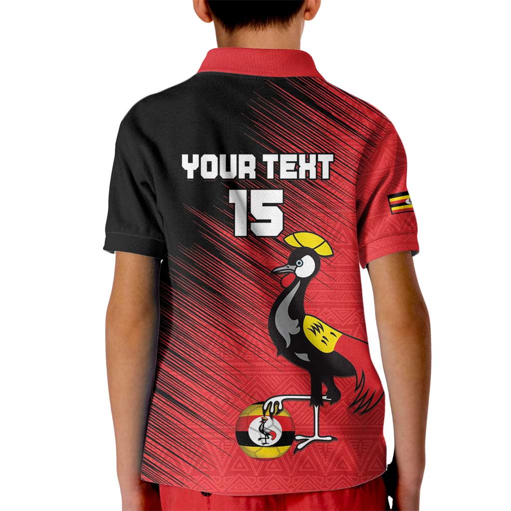 Custom Uganda Football Kid Polo Shirt Black Crowned Crane Mix Grunge Style - Red Color