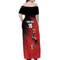 Custom Uganda Football Off Shoulder Maxi Dress Black Crowned Crane Mix Grunge Style - Red Color