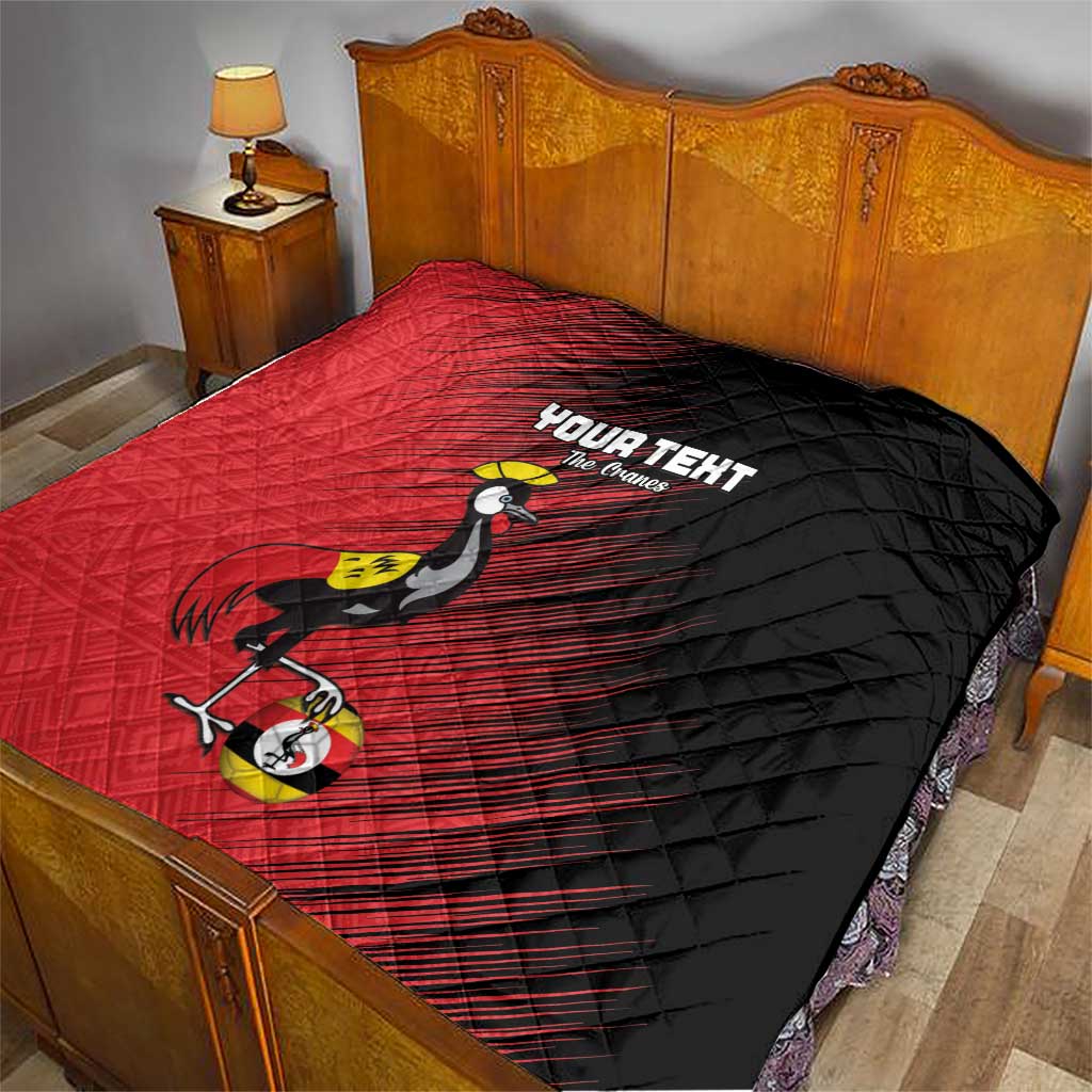 Custom Uganda Football Quilt Black Crowned Crane Mix Grunge Style - Red Color