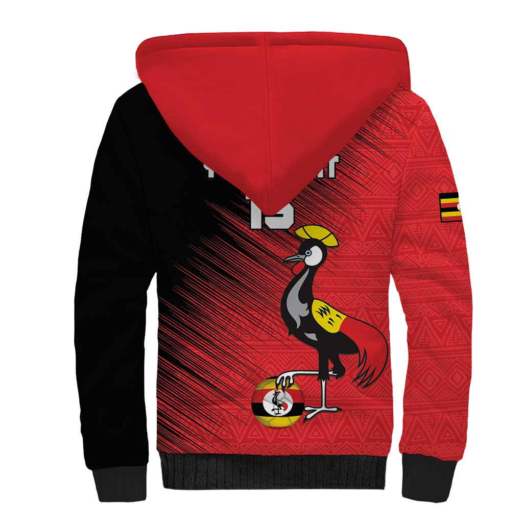 Custom Uganda Football Sherpa Hoodie Black Crowned Crane Mix Grunge Style - Red Color