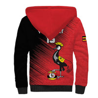 Custom Uganda Football Sherpa Hoodie Black Crowned Crane Mix Grunge Style - Red Color