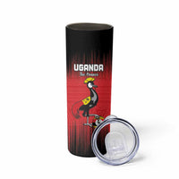 Custom Uganda Football Skinny Tumbler Black Crowned Crane Mix Grunge Style - Red Color