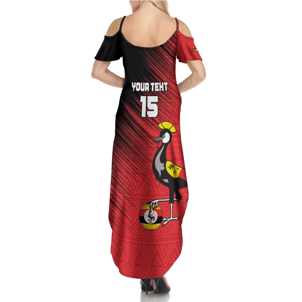 Custom Uganda Football Summer Maxi Dress Black Crowned Crane Mix Grunge Style - Red Color