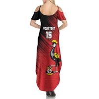 Custom Uganda Football Summer Maxi Dress Black Crowned Crane Mix Grunge Style - Red Color