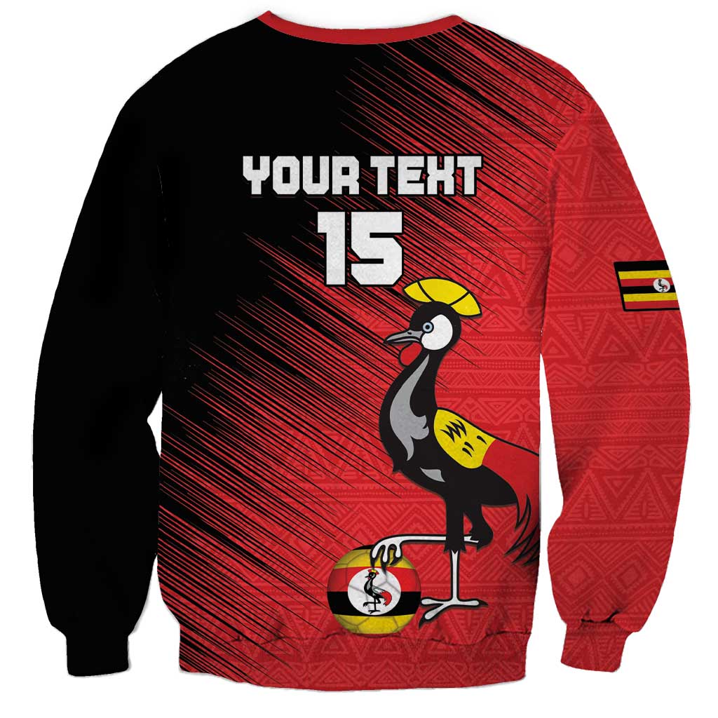 Custom Uganda Football Sweatshirt Black Crowned Crane Mix Grunge Style - Red Color