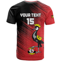 Custom Uganda Football T Shirt Black Crowned Crane Mix Grunge Style - Red Color