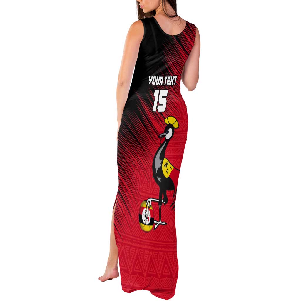 Custom Uganda Football Tank Maxi Dress Black Crowned Crane Mix Grunge Style - Red Color