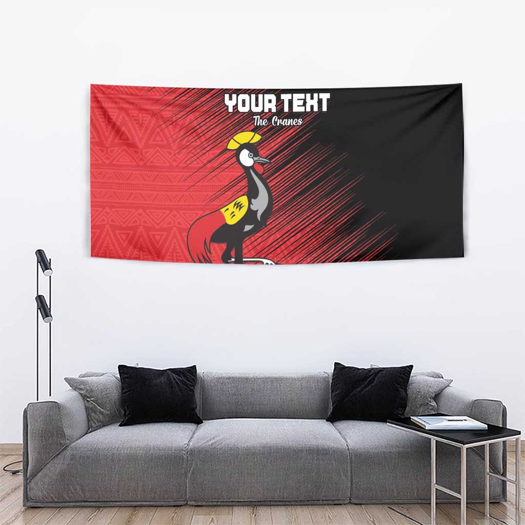 Custom Uganda Football Tapestry Black Crowned Crane Mix Grunge Style - Red Color