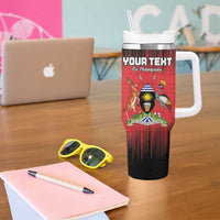 Custom Uganda Football Tumbler With Handle Black Crowned Crane Mix Grunge Style - Red Color