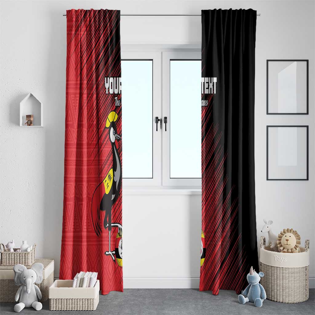 Custom Uganda Football Window Curtain Black Crowned Crane Mix Grunge Style - Red Color