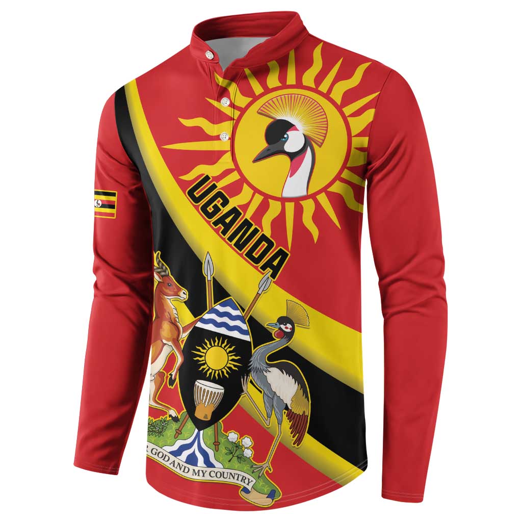 Personalized Uganda Button Sweatshirt Black Crowned Crane With Coat Of Arms