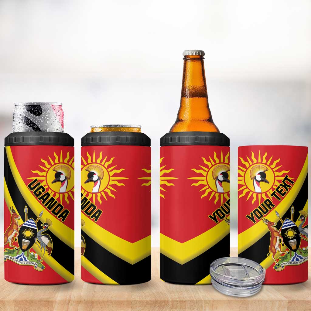 Personalised Uganda 4 in 1 Can Cooler Tumbler Black Crowned Crane With Coat Of Arms