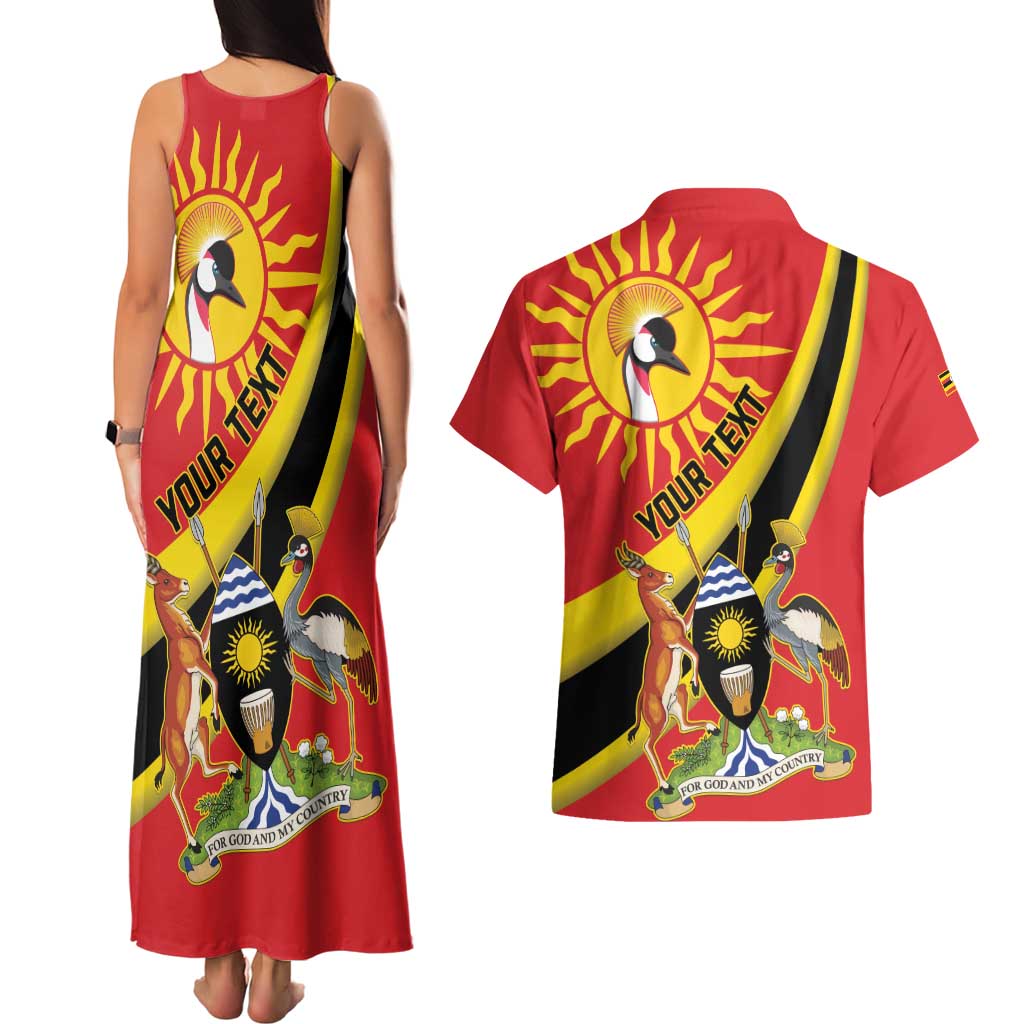 Personalized Uganda Couples Matching Tank Maxi Dress and Hawaiian Shirt Black Crowned Crane With Coat Of Arms