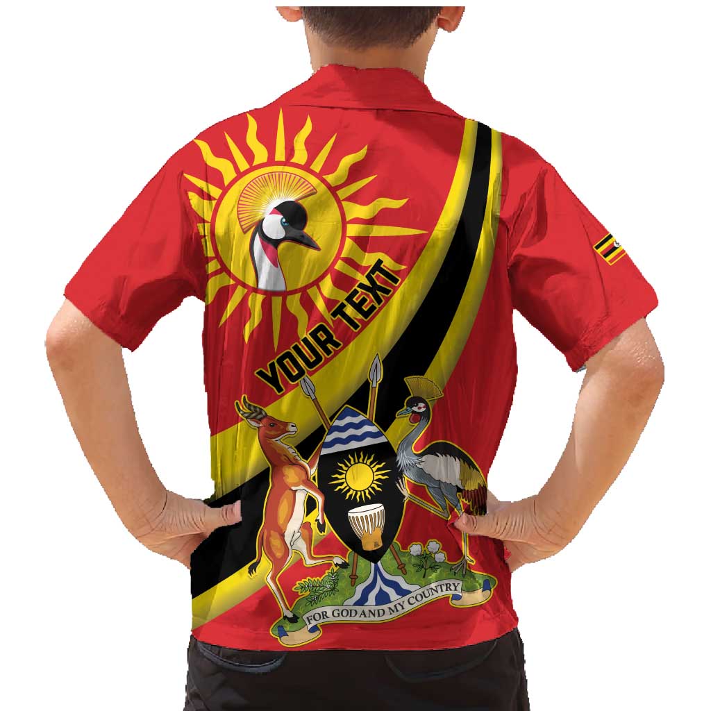 Personalized Uganda Family Matching Mermaid Dress and Hawaiian Shirt Black Crowned Crane With Coat Of Arms