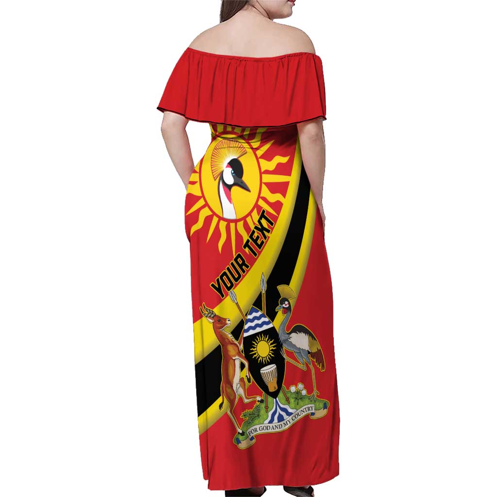 Personalized Uganda Family Matching Off Shoulder Maxi Dress and Hawaiian Shirt Black Crowned Crane With Coat Of Arms
