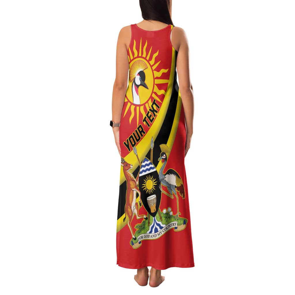 Personalized Uganda Family Matching Tank Maxi Dress and Hawaiian Shirt Black Crowned Crane With Coat Of Arms
