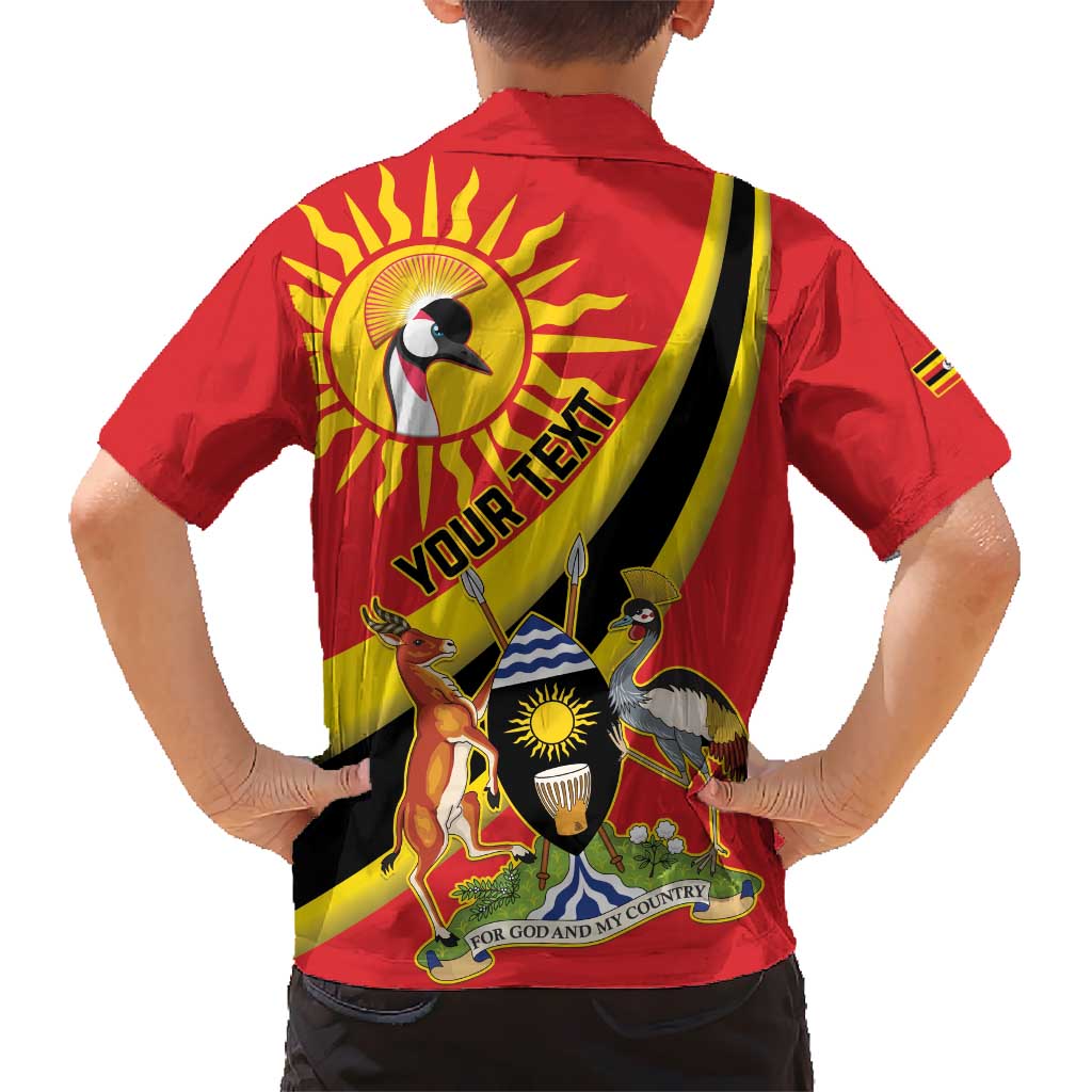 Personalized Uganda Kid Hawaiian Shirt Black Crowned Crane With Coat Of Arms