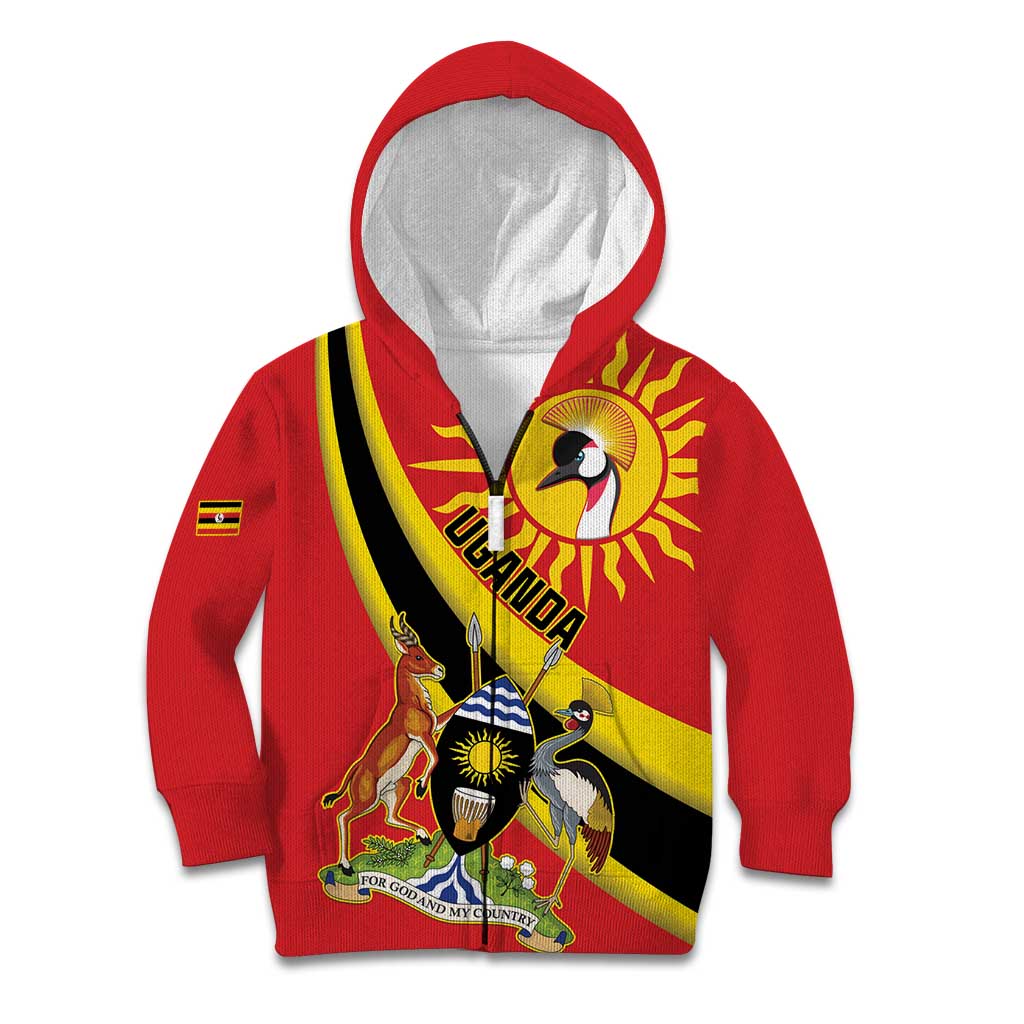 Personalized Uganda Kid Hoodie Black Crowned Crane With Coat Of Arms