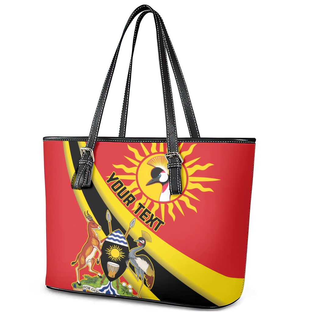 Personalized Uganda Leather Tote Bag Black Crowned Crane With Coat Of Arms