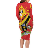 Personalized Uganda Long Sleeve Bodycon Dress Black Crowned Crane With Coat Of Arms