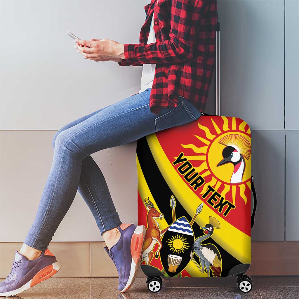 Personalized Uganda Luggage Cover Black Crowned Crane With Coat Of Arms