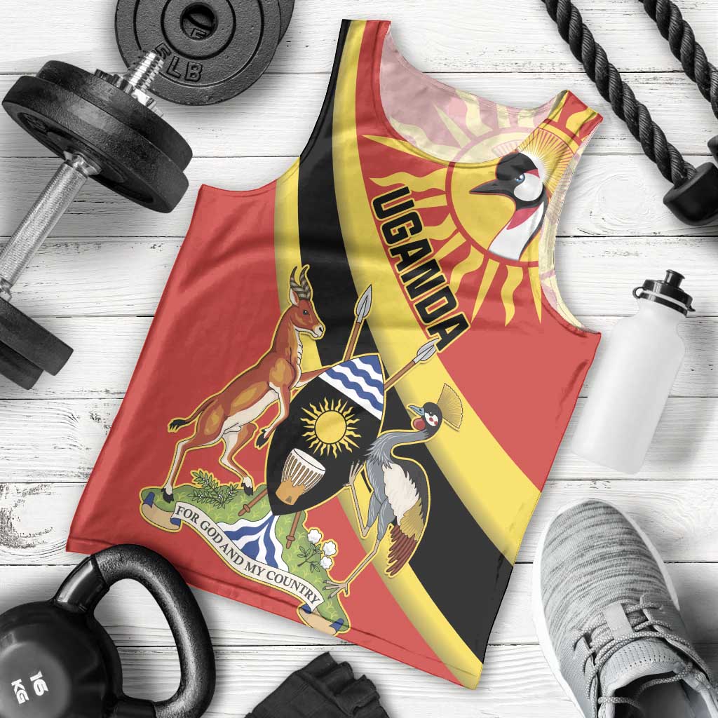 Personalized Uganda Men Tank Top Black Crowned Crane With Coat Of Arms