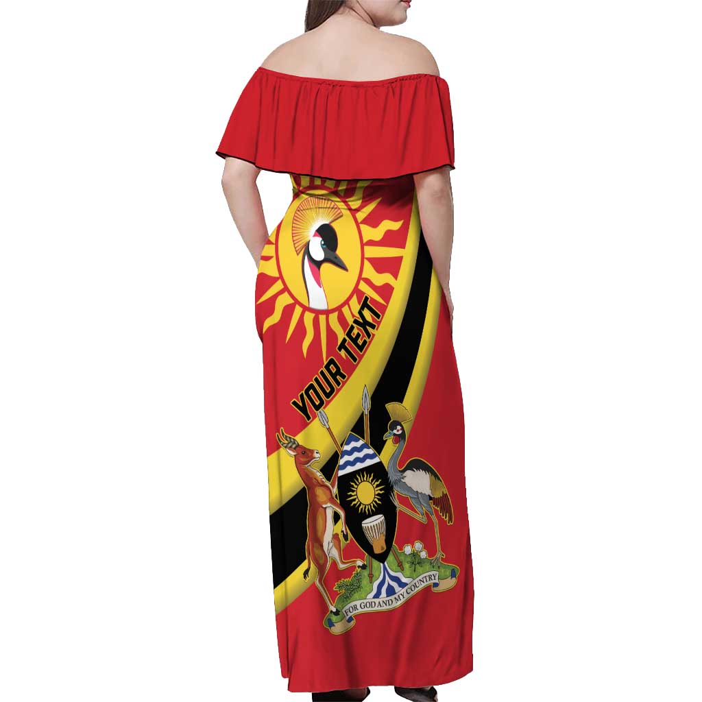 Personalized Uganda Off Shoulder Maxi Dress Black Crowned Crane With Coat Of Arms