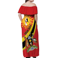 Personalized Uganda Off Shoulder Maxi Dress Black Crowned Crane With Coat Of Arms