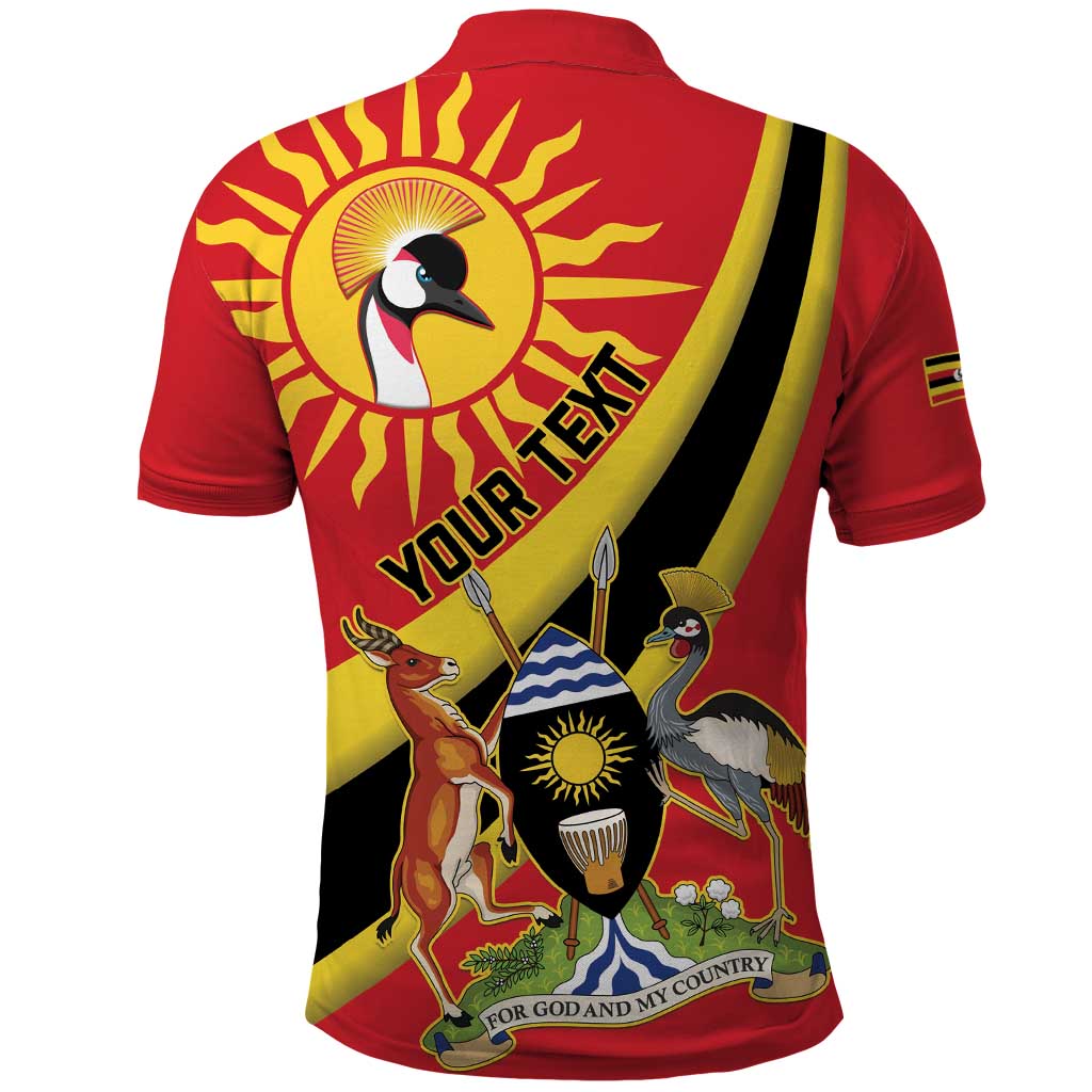 Personalized Uganda Polo Shirt Black Crowned Crane With Coat Of Arms