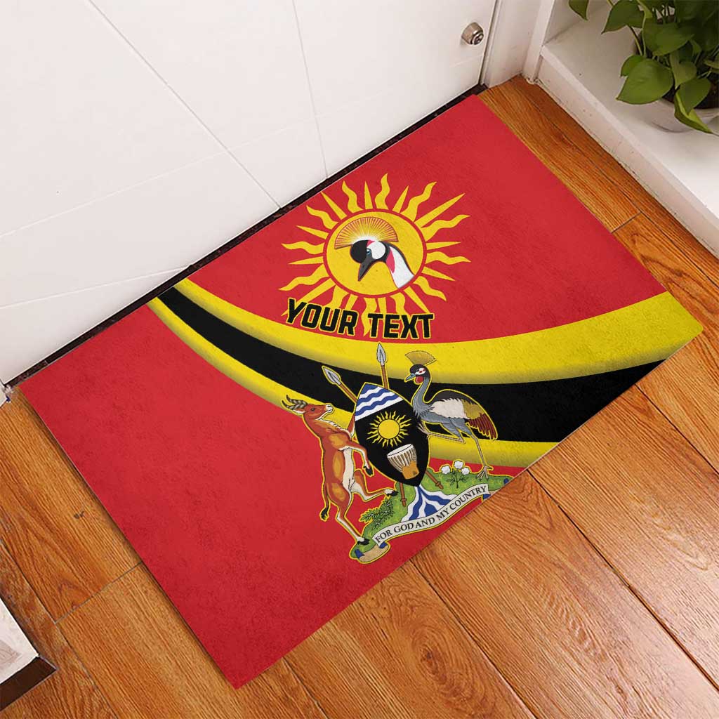 Personalized Uganda Rubber Doormat Black Crowned Crane With Coat Of Arms