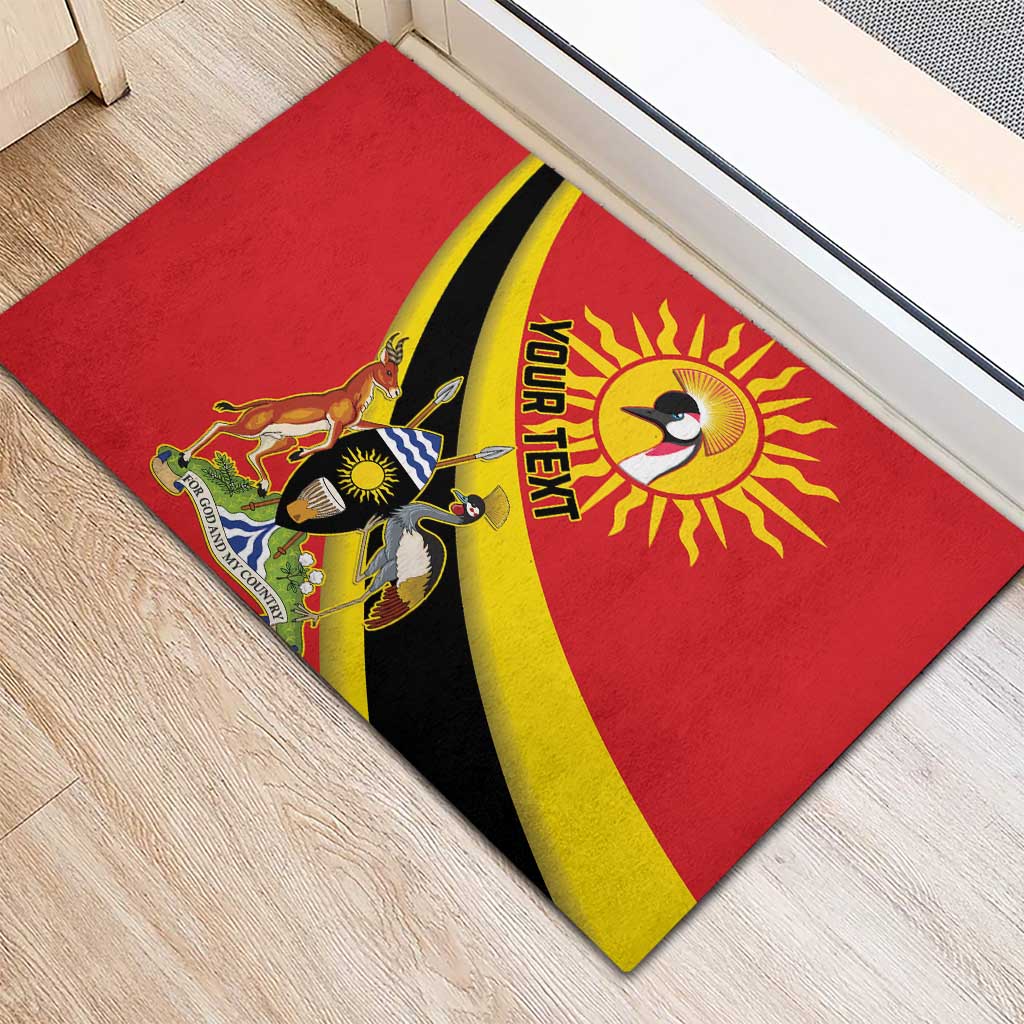 Personalized Uganda Rubber Doormat Black Crowned Crane With Coat Of Arms