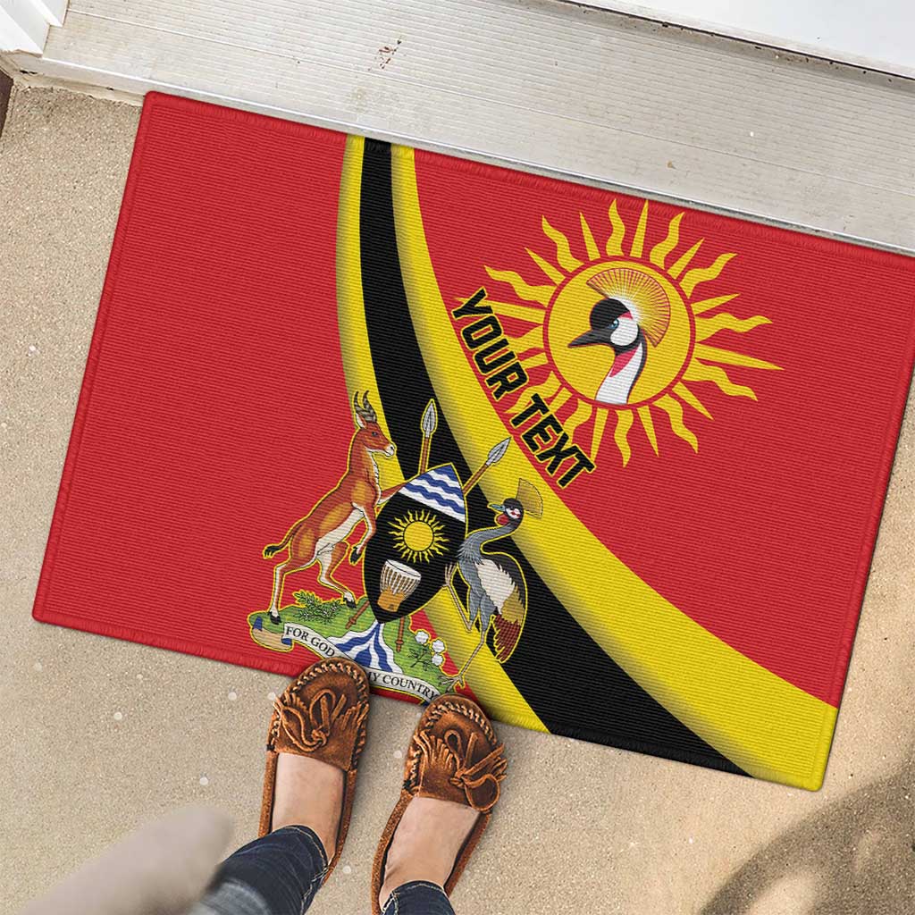 Personalized Uganda Rubber Doormat Black Crowned Crane With Coat Of Arms