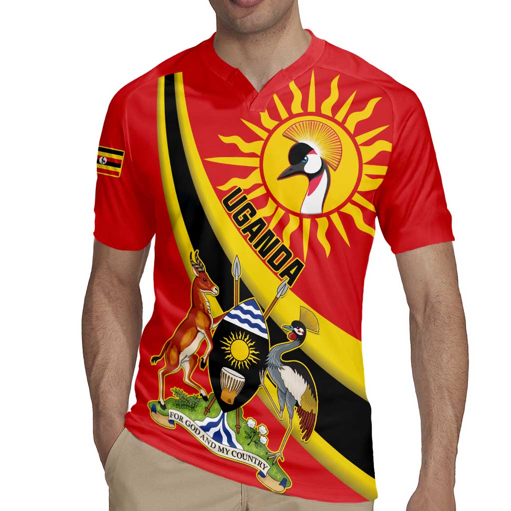 Personalized Uganda Rugby Jersey Black Crowned Crane With Coat Of Arms