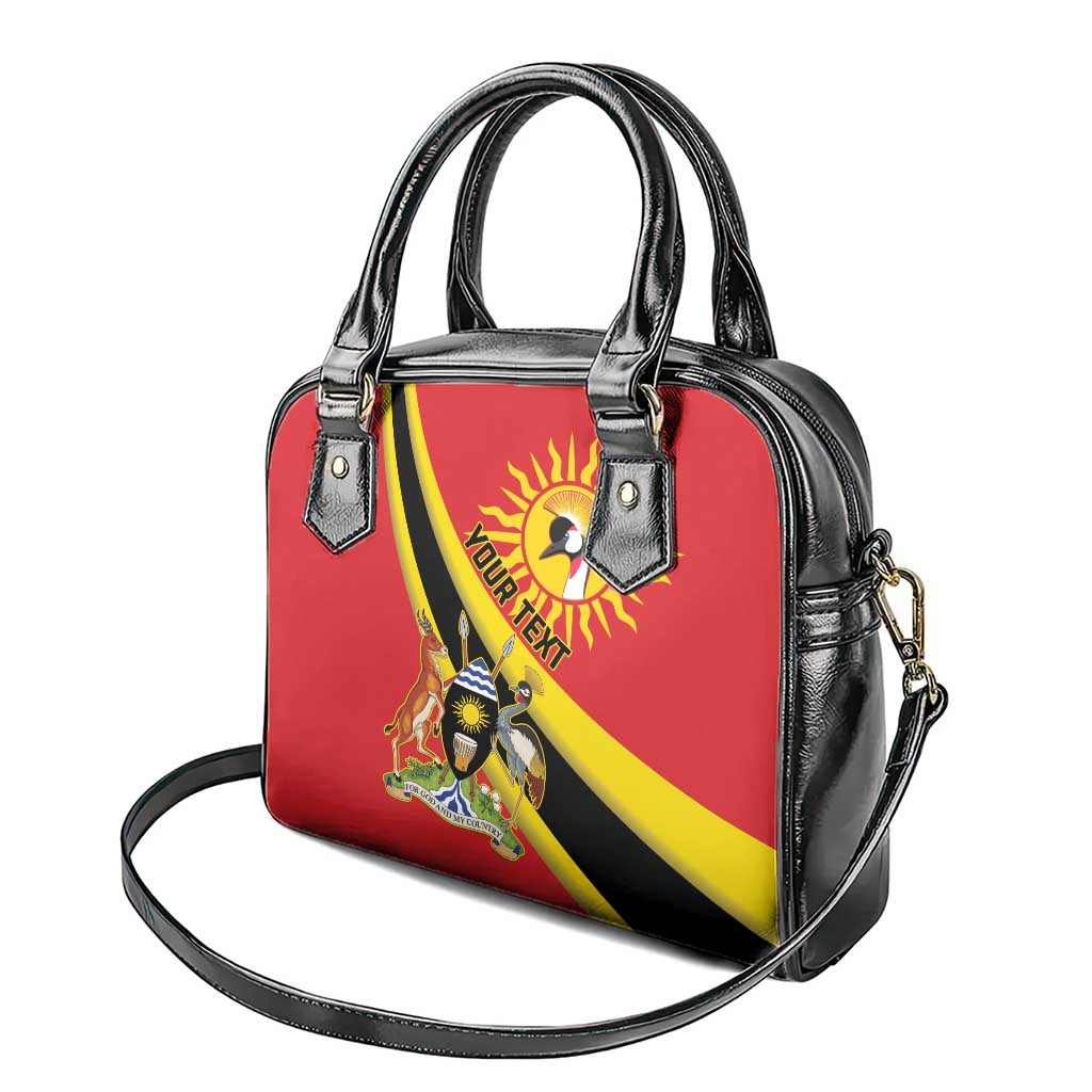 Personalized Uganda Shoulder Handbag Black Crowned Crane With Coat Of Arms