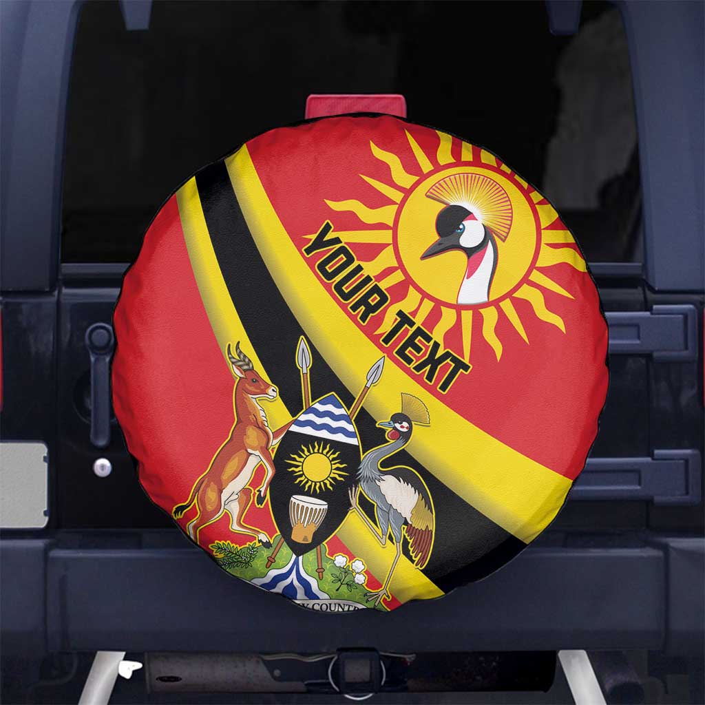 Personalized Uganda Spare Tire Cover Black Crowned Crane With Coat Of Arms
