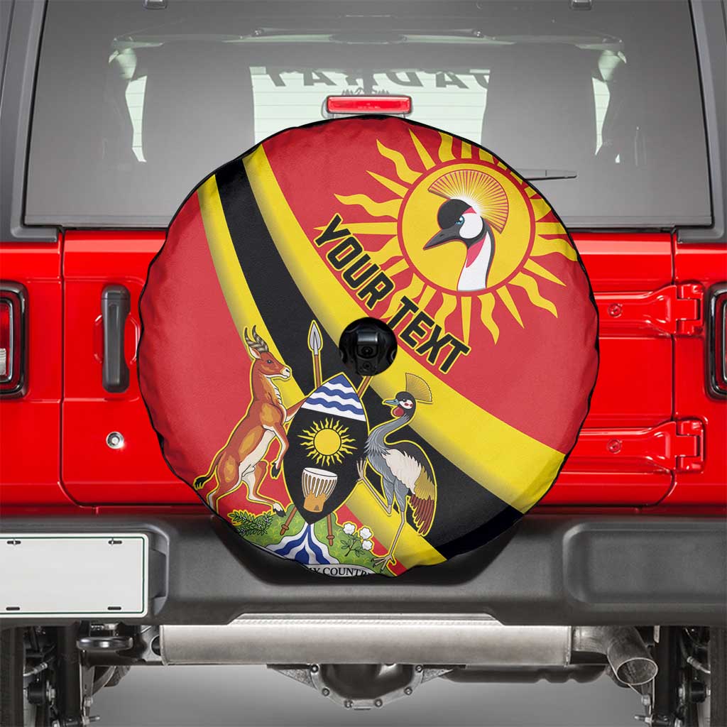 Personalized Uganda Spare Tire Cover Black Crowned Crane With Coat Of Arms