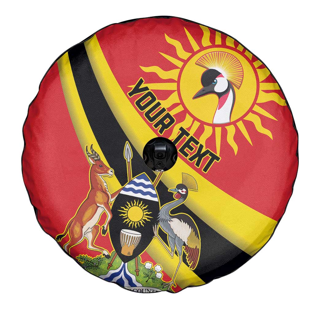Personalized Uganda Spare Tire Cover Black Crowned Crane With Coat Of Arms