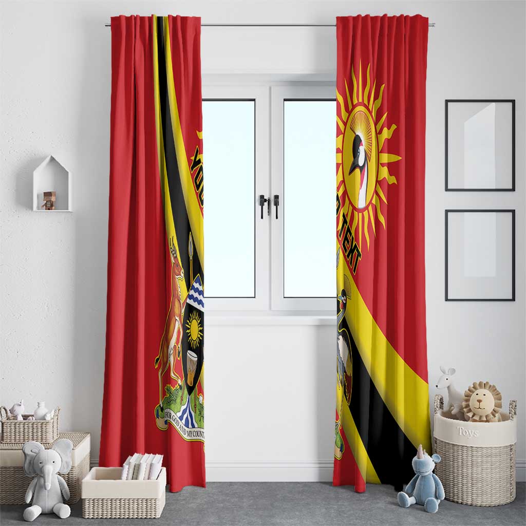 Personalized Uganda Window Curtain Black Crowned Crane With Coat Of Arms