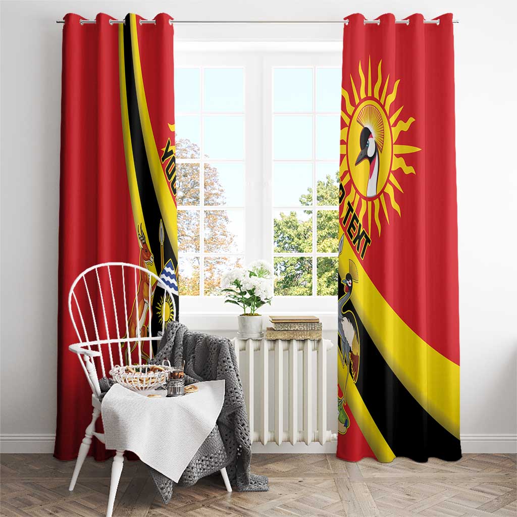 Personalized Uganda Window Curtain Black Crowned Crane With Coat Of Arms