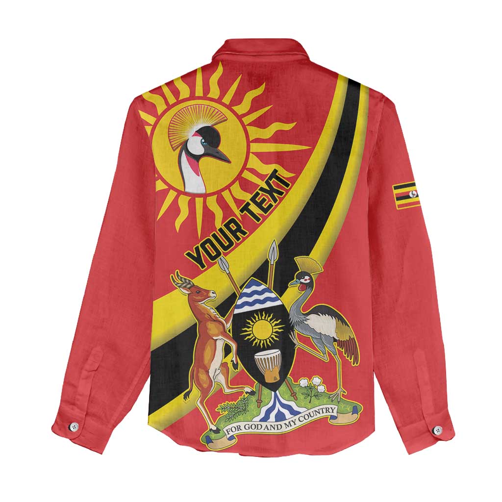 Personalized Uganda Women Casual Shirt Black Crowned Crane With Coat Of Arms