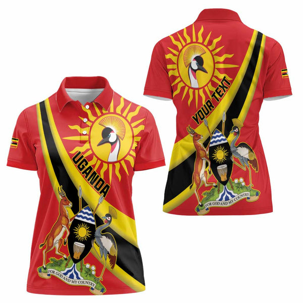 Uganda Women Polo Shirt - Grey Crowned Crane and Tribal Pattern Spirit of Uganda Theme TS04