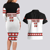 Custom Canada Ice Hockey Couples Matching Long Sleeve Bodycon Dress and Hawaiian Shirt Go Team Canada