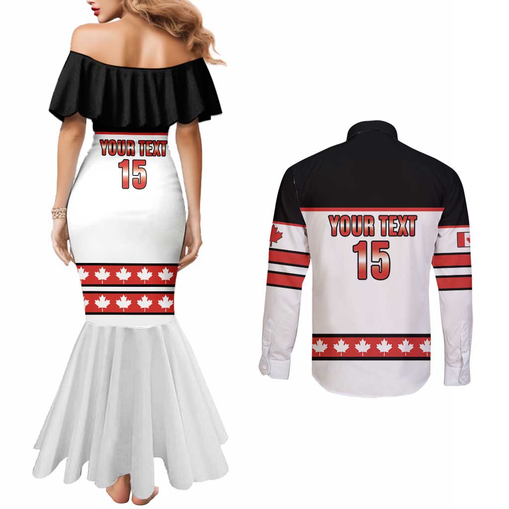 Custom Canada Ice Hockey Couples Matching Mermaid Dress and Long Sleeve Button Shirt Go Team Canada