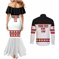 Custom Canada Ice Hockey Couples Matching Mermaid Dress and Long Sleeve Button Shirt Go Team Canada