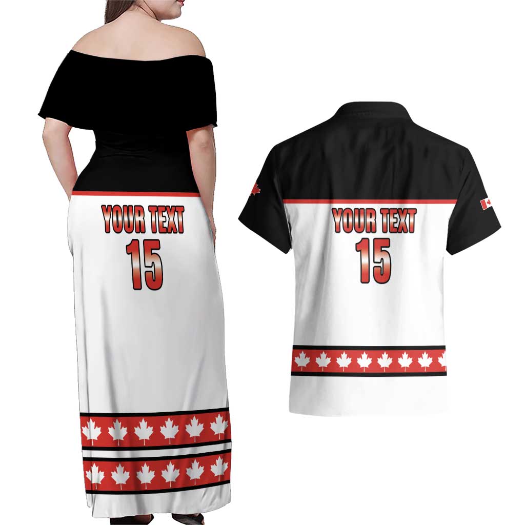 Custom Canada Ice Hockey Couples Matching Off Shoulder Maxi Dress and Hawaiian Shirt Go Team Canada