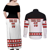 Custom Canada Ice Hockey Couples Matching Off Shoulder Maxi Dress and Long Sleeve Button Shirt Go Team Canada
